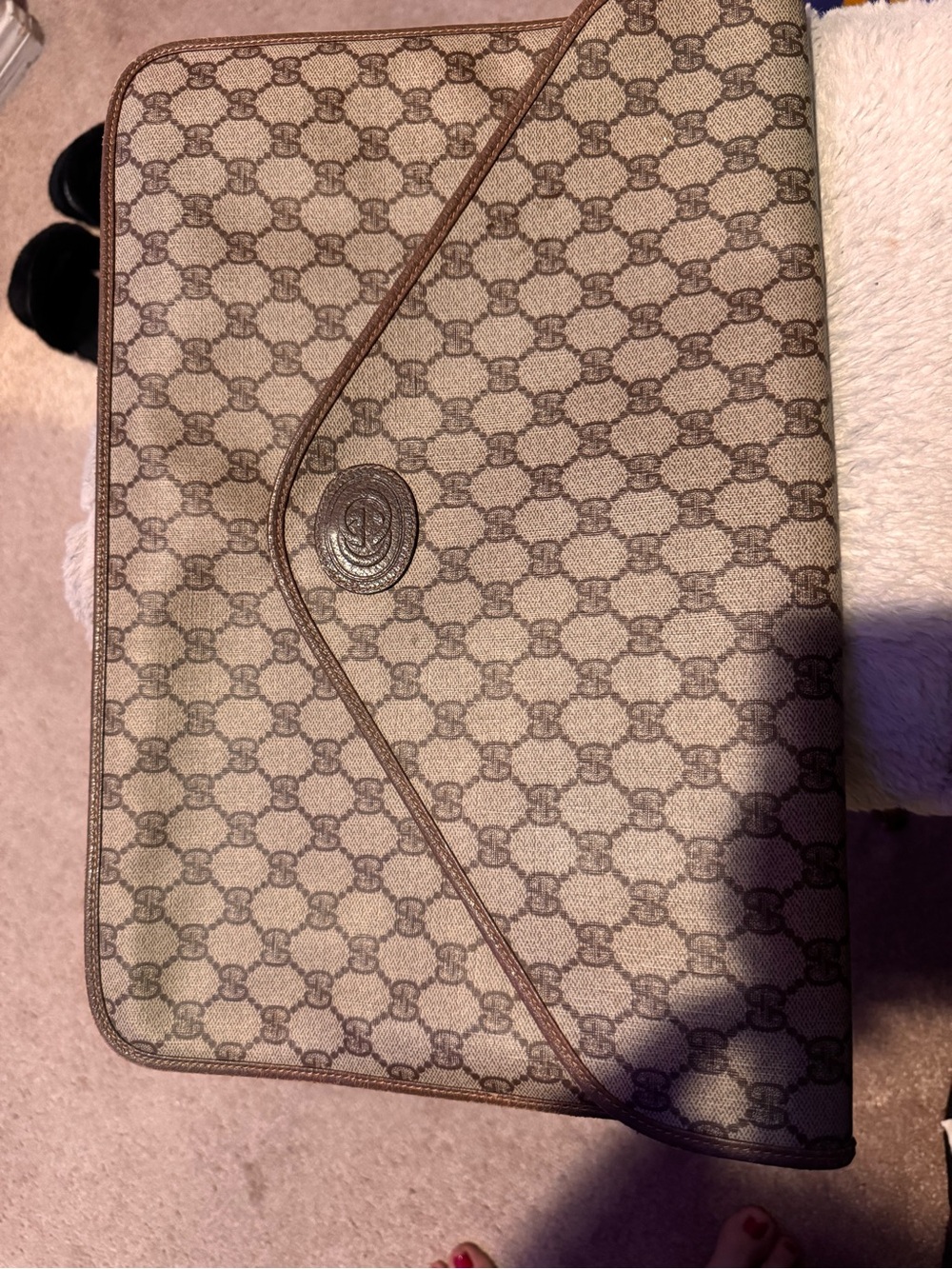 Gucci Beige Brown GG Monogram Envelope Laptop Bag